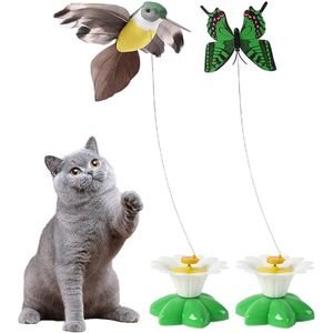 2 Stück Interaktives Katzenspielzeug, Elektrisches Fliegendes Schmetterlingg Vogelspielzeug, 360° Rotierendes, (Zufällige Farbe von Schmetterling und Vogel)