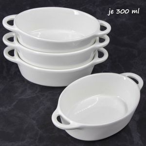 MINI ovale Auflaufformen Ofen- Backform Keramik Set 4 St 9,5 x3,6 x14 cm (innenmaß) 300ml  Weiß