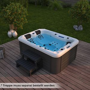 HOME DELUXE - Outdoor Whirlpool - Beach Pure - Maße: 210 x 155 x 83 cm - Inkl. Heizung, 51 Massagedüsen und 24 Lichtquellen I Außen Whirlpool für 3 Personen