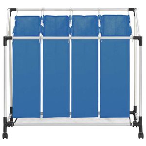 vidaXL Wäschesortierer mit 4 Taschen Blau Stahl