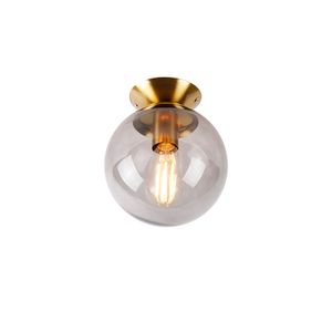 QAZQA - Art Deco Art Deco Deckenlampe Messing mit Rauchglas - Pallon I Wohnzimmer I Schlafzimmer - Kugel I Kugelförmig - LED geeignet E27