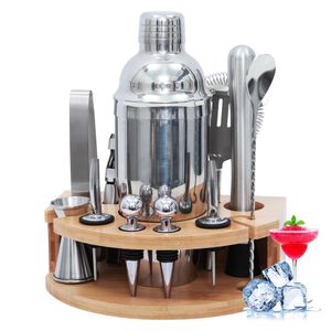 Cocktail Shaker, Edelstahl, (Set, 12-tlg), 750ml Shaker, Edelstahl Barkeeper Kit, mit Bambusständer