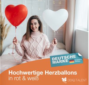 Dekotalent® 50x XXL Herzluftballons Helium geeignet Ø 40 cm Luftballons Herz Herzballon rot & weiß als Deko für Sie & Ihn Hochzeit & Valentinstag