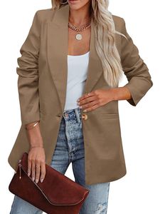 Damen Blazer ein einzelner Button Business Jackets Büro Einfarbige Cardigan Jacke Plain Revers Outwear Braun, Größe:L