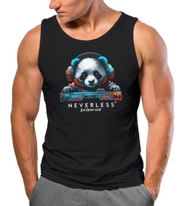 Herren Tank-Top Panda Bär Aufdruck Tiermotiv Musik Techo Print Fashion Streetstyle Muskelshirt Muscle Shirt Neverless® schwarz L