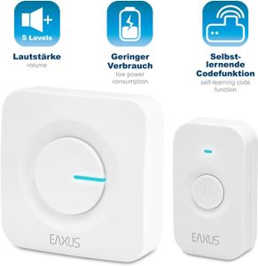 Wireless Doorbell, 2-teiliges Türklingel Set, Steckdosenbetrieb, Eaxus