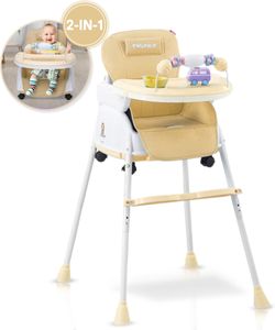 Twinky® Hochstuhl Baby - Braun - 2-in-1 Kinderhochstuhl - Klappbarer Esszimmerstuhl, Kinderwagen - Mitwachsstuhl und Babystuhl für Neugeborene