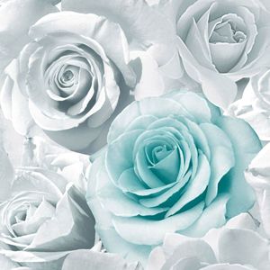 Tapete Madison Rose Glitter Blüten aqua grau