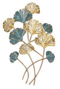 Wandbild 48x76cm Gold Blau Ginkgo Metall-Bild Wand-Deko Wandhänger Wandobjekt