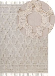 BELIANI Teppich Beige Baumwolle Rechteckig 160 x 230 cm Marokkanisches Muster Fransen Getuftet Skandinavisch Kurzhaar Kurzflor Wohn- und Schlafzimmer