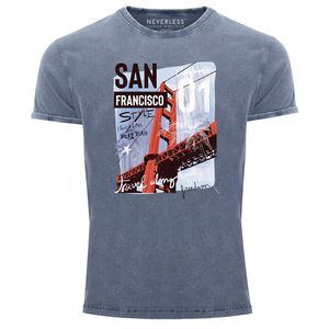 Herren Vintage Shirt Foto Print San Francisco Golden Gate Bridge Sommer USA Amerika Aufdruck Used Look Neverless® blau XXL