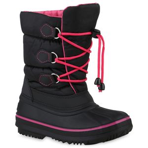 VAN HILL Kinder Warm Gefütterte Winter Boots Gesteppte Profil-Sohle Schuhe 840076, Farbe: Schwarz Fuchsia, Größe: 30