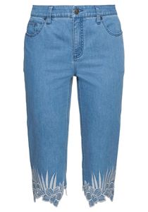 sheego Damen Große Größen Jeans mit hochwertiger Stickerei und Spitzendetails 3/4-Jeans Citywear feminin Stickerei unifarben