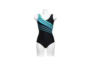 Pacific Fashion Badeanzug  Schwarz-Türkis Diagonal-Streifen 30400, 52 D