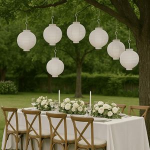 10 LED Papierlaternen Lampions Hochzeitsdeko Party Dekoration Hochzeit weiß Ø20