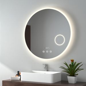 EMKE LED Badspiegel Rund ф80 cm Badezimmerspiegel mit Beleuchtung Wandspiegel mit Touchschalter, Beschlagfrei und 3-Fach-Vergrößerung, Bluetooth