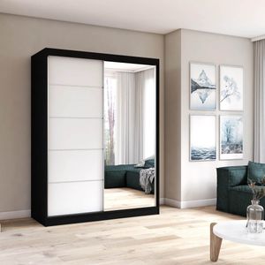 Kleiderschrank Schwebetürenschrank Schrank Schlafzimmer 150 cm Schwarz/Weiß mit Spiegel Vista 05 Kleiderschrank Schwebetürenschrank Schrank Schlafzimmer 150 cm Schwarz/Weiß mit Spiegel Vista 05