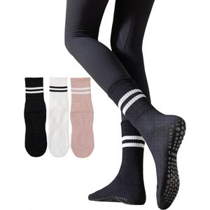 Leap Pilates-Socken für Damen, rutschfeste Yoga-Socken, Barre-Gym-Sportsocken für Damen - bis 9||3er Pack Schwarz Weiß Rosa