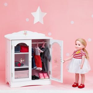 Puppenschrank Kleiderschrank für Puppen pink aus Holz 46X25X66 cm Mond Stern 