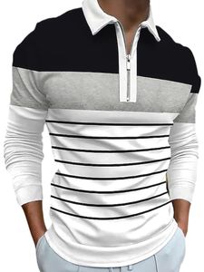 Herren Poloshirts Langarm Shirt Klassisches Fit Polohemd Oberteil Reißverschluss Sweater Schwarz,Größe M