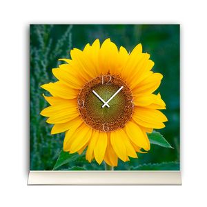 Tischuhr 30cmx30cm inkl. Alu-Ständer -Landschaftsbild Sonnenblume  geräuschloses Quarzuhrwerk -Wanduhr-Standuhr TU6040 DIXTIME