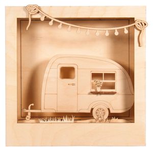 Wohnwagen Bausatz zu selber gestallten mit LED Kette 24x24x6,5cm, 13-tlg. , Box 1Set, natur
