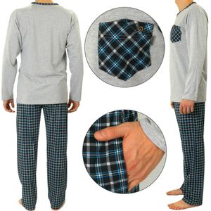 Sesto Senso Pánské pyžamo 100% bavlna s dlouhým rukávem + pyžamové kalhoty Noční košile - 2188/04 Tyrkysová - M