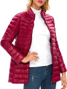Damen Zip Pocket Down Jacke Winter Full Reißverschluss Outwear Warme Gesteppte Lange, Farbe: Weinrot, Größe: 4XL
