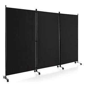 COSTWAY 262 x 180 cm Raumteiler auf Rollen, Paravent 3 teilig, Trennwand faltbar, aus Stoff, Sichtschutz (Schwarz)