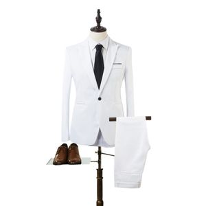 Herren-Komfortanzug, zweiteilig, Mantel, Hose, Hochzeit, formelle Party-Outfits Anzug # Weiß-L