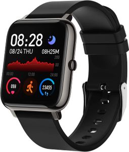 Smartwatch, Fitness Armbanduhr Sportuhren Voller Touch Screen Wasserdicht Bluetooth Smart Watch Schwarz, Fitness Tracker mit Schrittzähler Schlafmonitor Stoppuhr für iOS Android Herren Damen