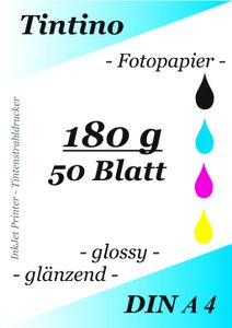Tintino 50 Blatt Fotopapier DIN A4 180g/m² -einseitig glänzend-