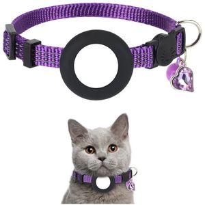 2 in 1 Airtag Katzenhalsband, 22-35cm Verstellbares Reflektierendes Hundehalsband mit Herz Deko, Airtag Zubehör GPS Finder Haustiere Halsband, für Welpen, Katze -Lila
