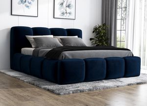 Polsterbett MOND 140x200 mit Matratze und Bettkasten. Farbe: Blau.