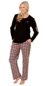 Wunderschöner Pyjama mit Flanell-Hose kariert, NORMANN Schlafanzug für Damen bis Gr. 56/58 - 51176