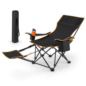 KOMFOTTEU Faltbarer Campingstuhl mit Fußstütze, Campingliege 90° bis 135°verstellbar, Strandstuhl mit Becherhalter & Kühltasche, Angelstuhl bis 150kg für Camping Picknick (1)