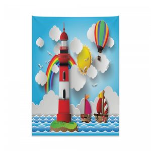 Abakuhaus Vintage Boat Wandteppich, Kinder Küste Cartoon aus Weiches Mikrofaser Stoff Kein Verblassen Klare Farben Waschbar, 110 x 150 cm, Mehrfarbig