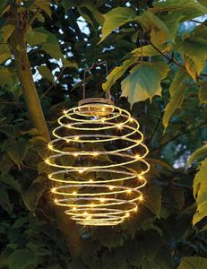 LED Lampion Solar Metall Spirale Weiß Laterne zum Aufhängen Warmweiß 16cm