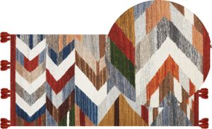 BELIANI Kelim-Teppich Mehrfarbig Wolle & Baumwolle 80 x 150 cm Quasten ZickZack Muster Handgewebt Boho Läufer Orientteppich Fußbodenheizung Geeignet