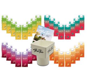 Capital BraTee 32er Tasting Set 8 pro Geschmackssorte Eistee je 750ml + Gratis Getränkehalter + Autogrammkarte BRATEE Ice tea 8x Wassermelone 8x Zitrone 8x Pfirsich 8x Granatapfel - mit Capi-Qualitäts-Siegel