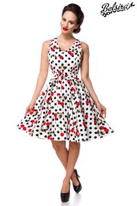 Belsira Damen Retro Vintage Kleid Rockabilly Sommerkleid 50s 60s Partykleid, Größe:S, Farbe:weiß/schwarz