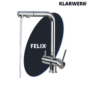 Felix | 3 Wege Premium Chrom glanz ausziehbare Armatur | Edelstahl Osmose Wasserhahn Küche |Mischbatterie - 360 Grad | Filter 3 Anschlüsse