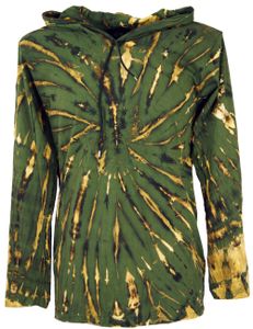 Batik Shirt, Goa Tie Dye Langarmshirt - Olive, Herren, Grün, Baumwolle, Größe: M