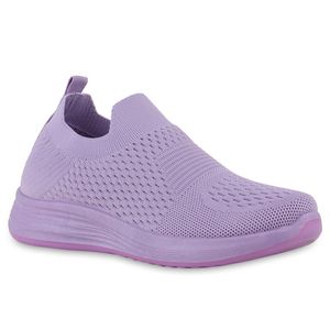 VAN HILL Damen Sportschuhe Slip Ons Sportliche Strick Profil-Sohle Schuhe 840296, Farbe: Helllila, Größe: 37