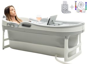 HelloBath® Faltbare Badewanne - Grau - 148cm - Mobile wanne - Klappbare Badezuber - Bath Bucket - Erwachsene und Kinder - inkl. Badekissen & Badlampe