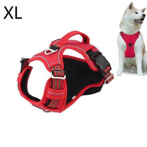 Atmungsaktives Hundegeschirr für Große Hunde, Anti Zug Geschirr No Pull Reflektierend Geschirr Hunde Leichtes Brustgeschirr, XL, rot