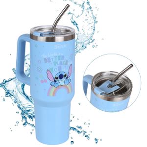 DISNEY Stitch großer Becher mit Deckel und Metallstrohhalm, Edelstahl 1,18l