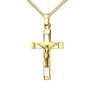 585 Gold-Kruzifix 585 Gold 14 Karat Kreuz-Anhänger Jesus Christus Kettenanhänger mit Schmuck-Etui  Mit Panzerkette  - Kettenlänge 60 cm.