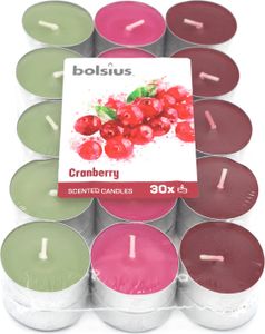 bolsius Stimmungen und echte Teelichter - Cranberry Duft - Mehrfarbig - 4 Stunden - Packung mit 30 Stück, Wachs Baumwolldocht, Pack