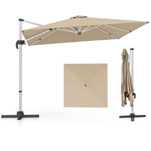 COSTWAY Sonnenschirm Ø300cm, Terrassenschirm mit Kreuzfuß, Ampelschirm Gartenschirm neigbar, Quadratischer Freischwinger, Marktschirm mit Kurbel für Garten und Pool
